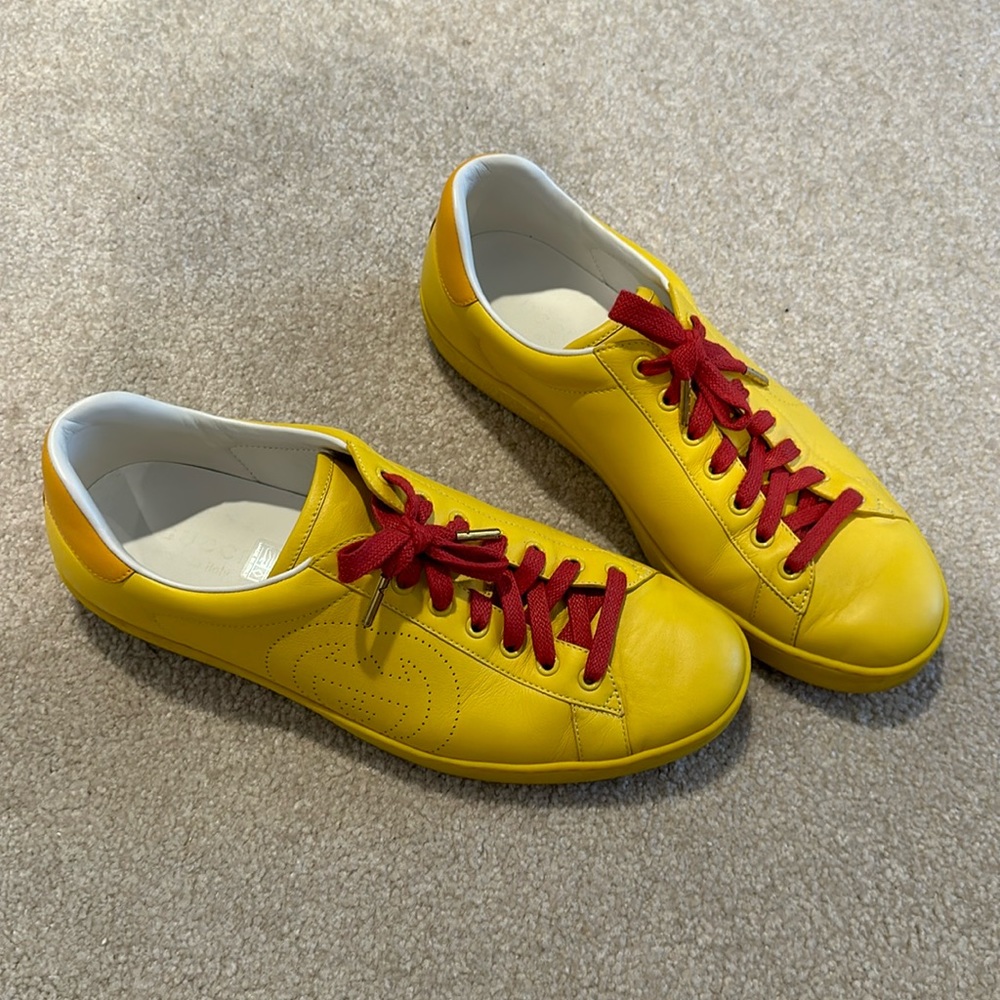 Gucci Ace Yellow Leather Sneakers - Size 11. Very good condition, barely worn.